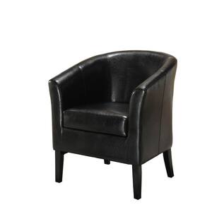 Black Stitched Wooden Club Chair with Faux Leather Upholstery