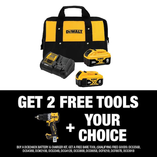 DEWALT DCD805BWCB246CK 20-Volt Compact Cordless 1/2 in. Hammer Drill with 6.0 Ah and 4.0 Ah Batteries, Charger and Bag - 1