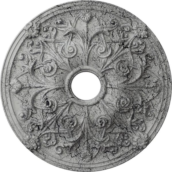 Ekena Millwork 2-1/8 in. x 23-5/8 in. x 23-5/8 in. Polyurethane Jamie Ceiling Medallion, Ultra Pure White Crackle