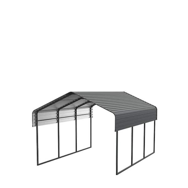 10 ft. W x 15 ft. D x 8.4 ft. H Black Metal Carport with Enhanced Base and Galvanized Steel Roof