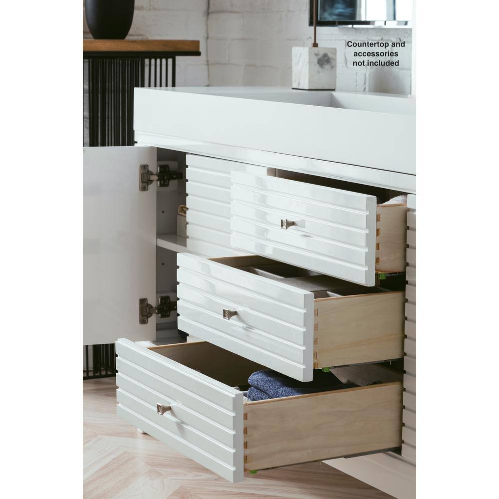 Glossy White Double Vanity Base with Soft-Close Hinges
