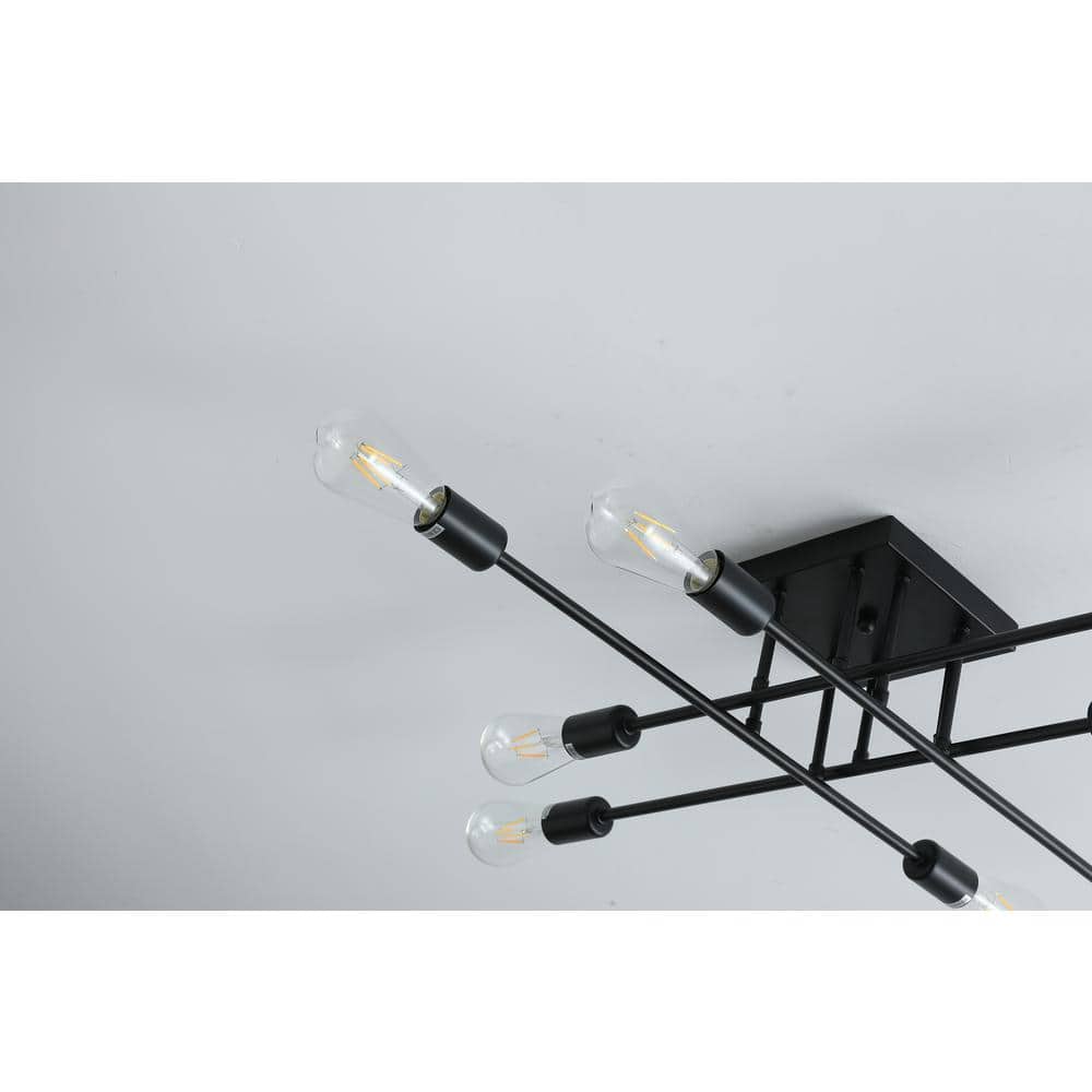 Black Iron 8-Light Modern Linear Sputnik Chandelier