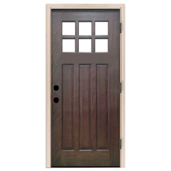Steves & Sons 36 in. x 80 in. Craftsman 6 Lite Stained Mahogany Wood Prehung Front Door