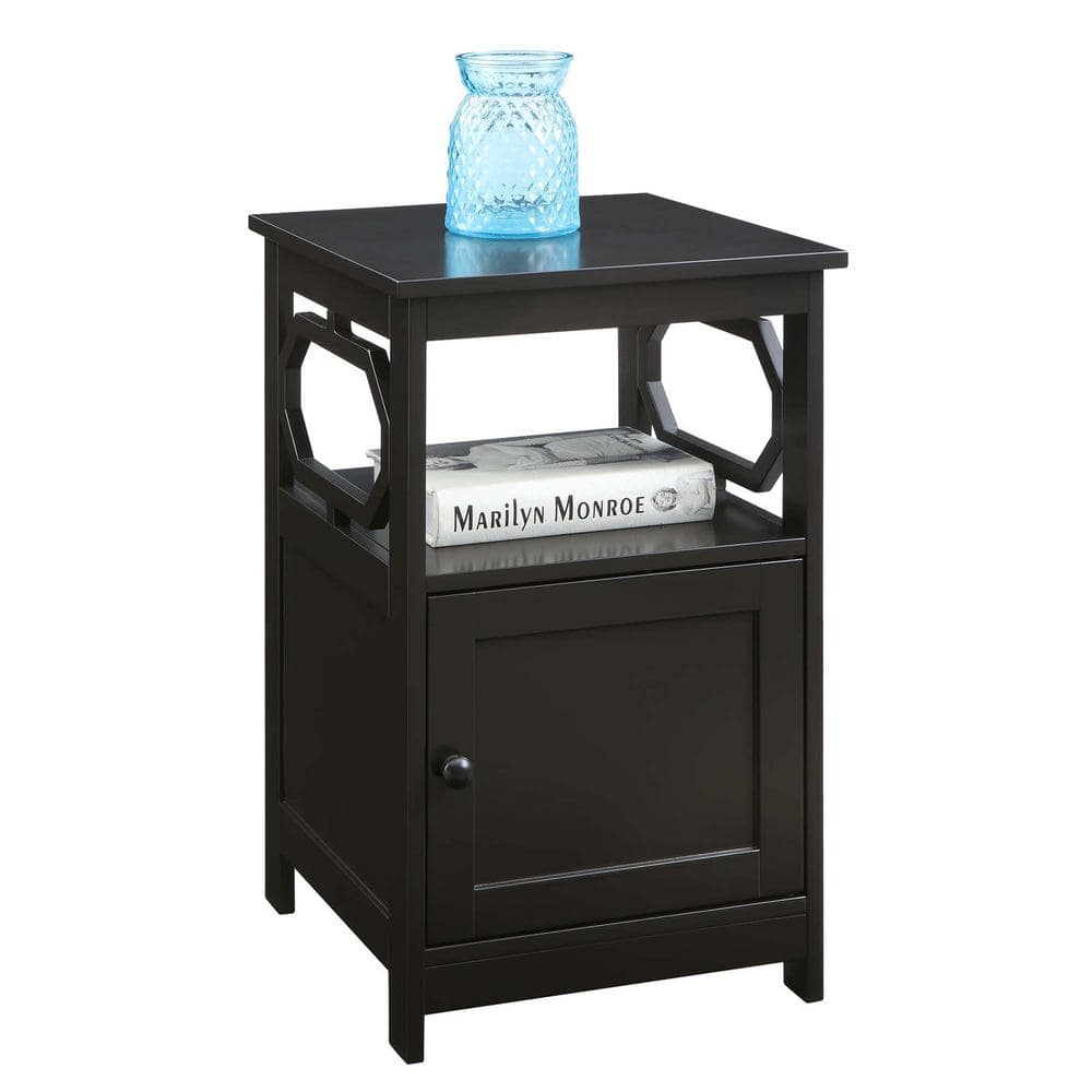 Espresso Round Wood End Table with Storage Cabinet