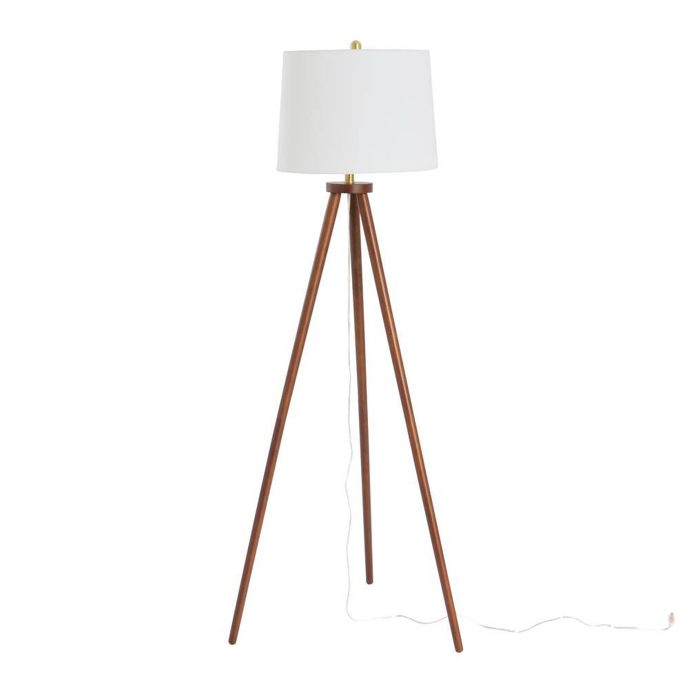 63.5'' Mid-Century Modern White Wood Tripod Floor Lamp