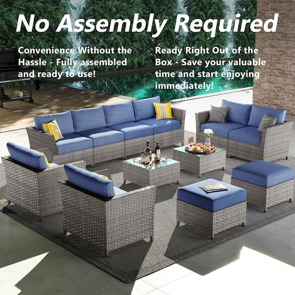 XIZZI Jasmine 12-Piece Wicker Outdoor Sectional Set with Denim