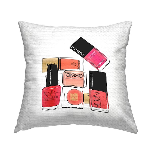 Stupell Industries Fashionista Pink Nail Polish Glam Brands Stacked Pink Square Outdoor Throw Pillow