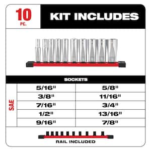 3/8 in. Drive SAE Deep Well 6-Point Socket Set (10-Piece)