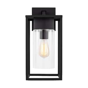 Vado Large 1-Light Black Hardwired Outdoor Wall Lantern Sconce with Clear Glass Shade