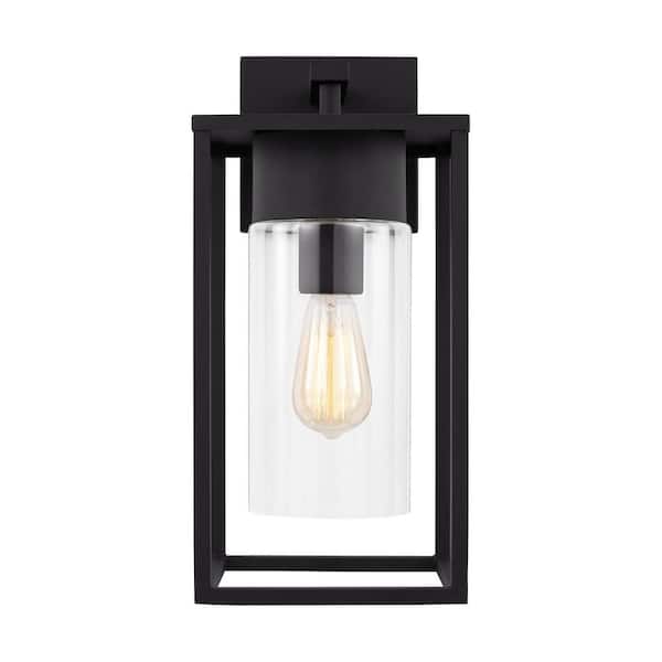 Generation Lighting Vado Large 1-Light Black Hardwired Outdoor Wall Lantern Sconce with Clear Glass Shade