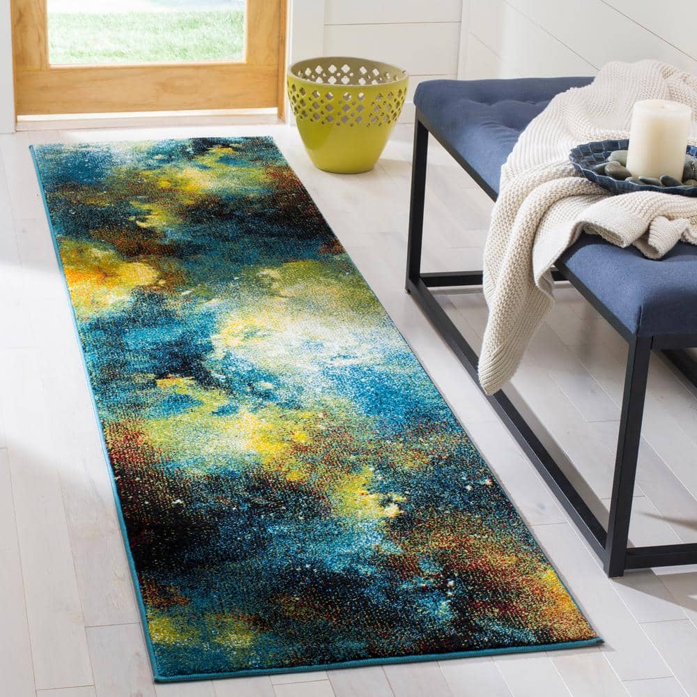 Galaxy 2 ft. x 12 ft. Blue/Multi Watercolor Gradient Runner Rug price history on PriceWatchPro
