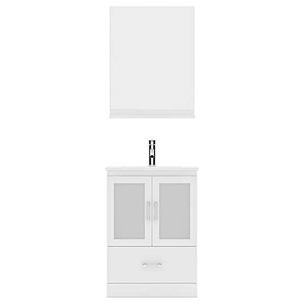 Virtu USA Zola 24 in. W x 18 in. D x 33 in. H Single Sink Bath Vanity in White with Ceramic Top and Mirror