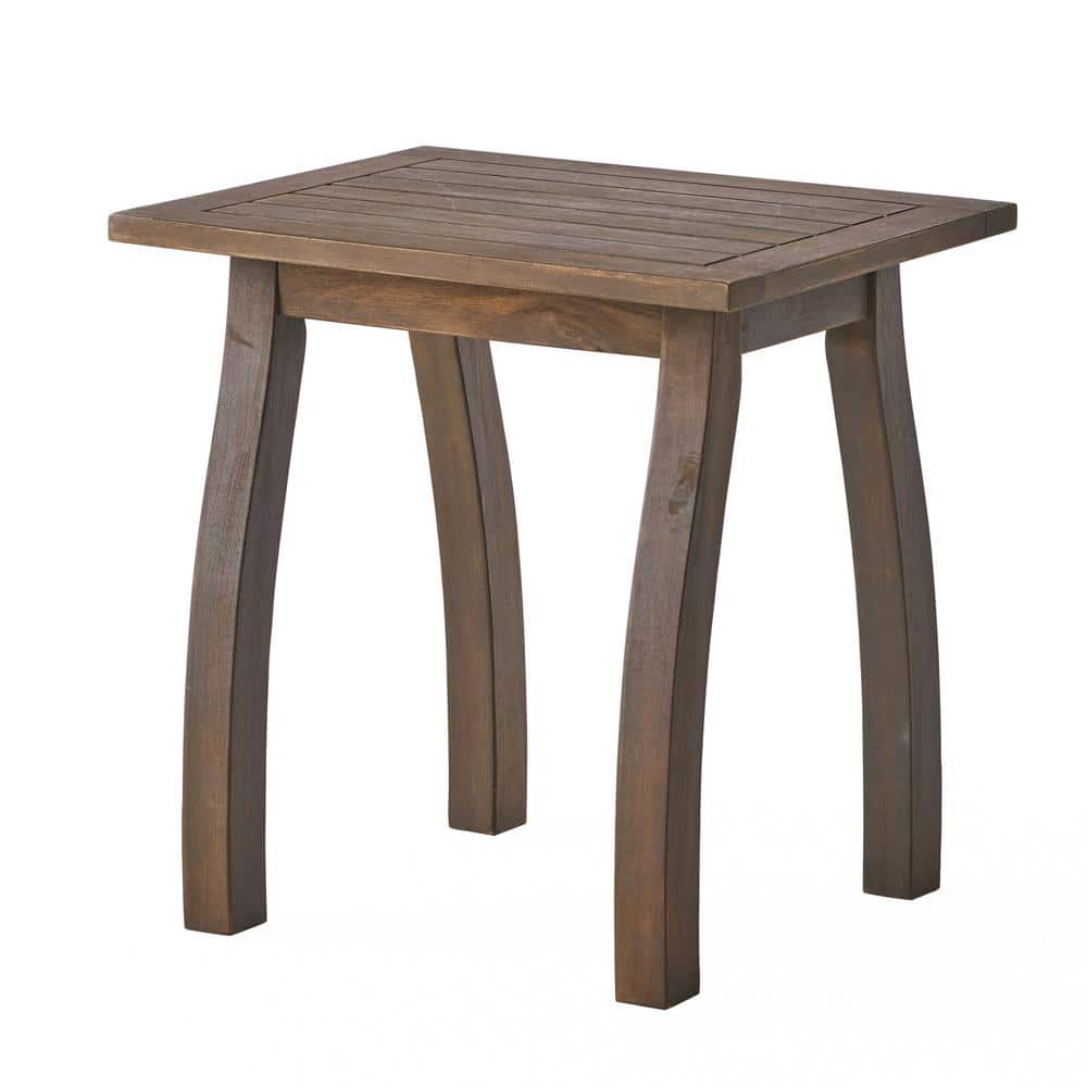 Gray Rectangular Acacia Solid Wood Outdoor Accent Side Table