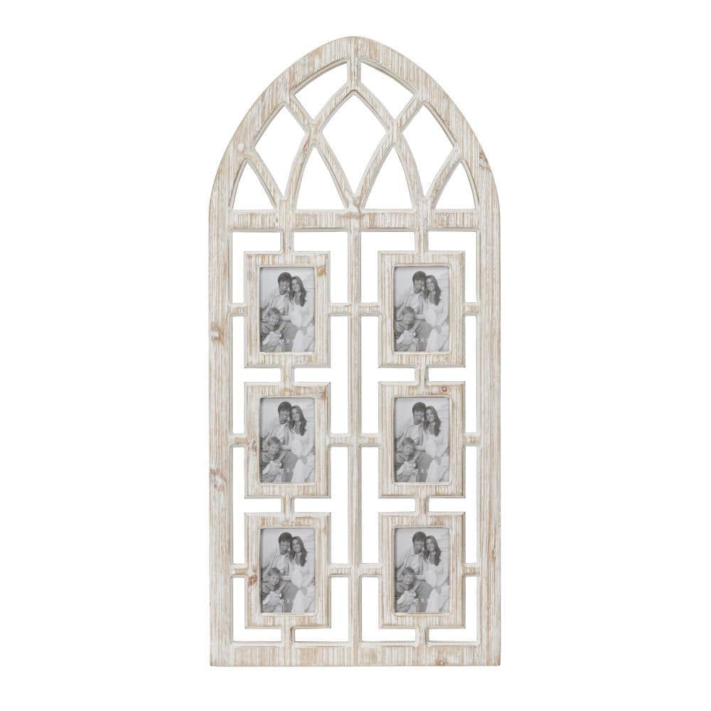 Whitewashed Vintage Cathedral Arch Wood Photo Frame 19" x 41"