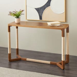 47 in. Brown Rectangle Wooden Console Table with Rope Wrapped Frame