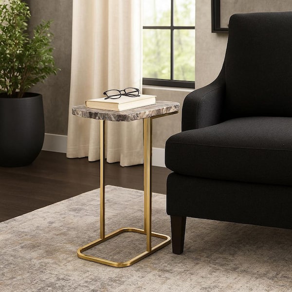 15 in. Black Rectangle Stone Agate Top Contemporary End Table