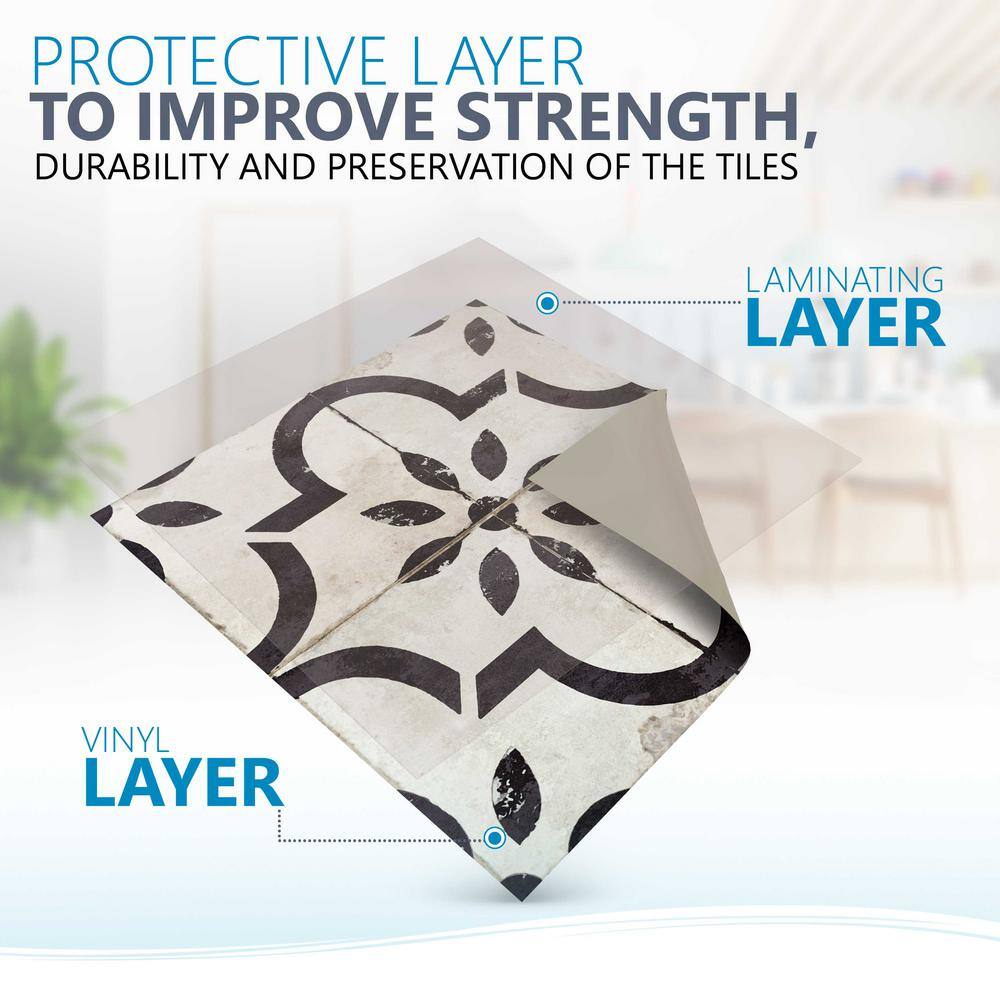 6x6 White and Black Vinyl Peel and Stick Mosaic Tile