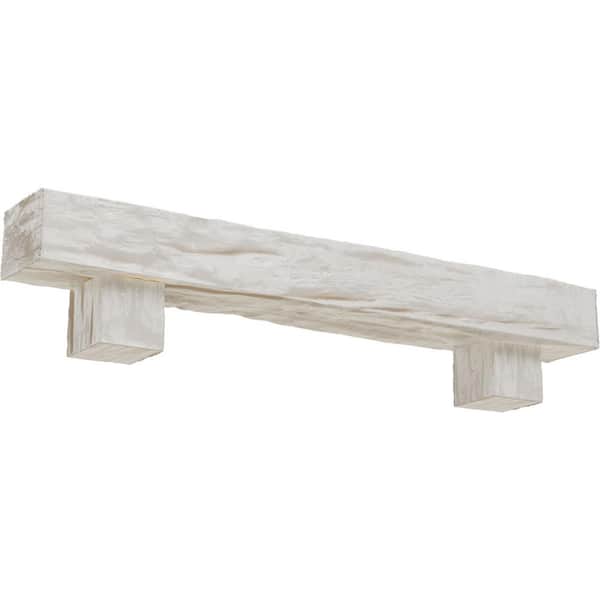 Ekena Millwork 4 in. x 8 in. x 4 ft. Riverwood Faux Wood Fireplace Mantel Kit, Alamo Corbels, Factory Prepped Ready to Paint