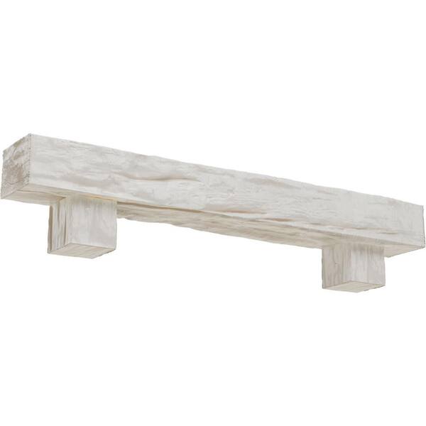 Ekena Millwork 6 in. x 6 in. x 6 ft. Riverwood Faux Wood Fireplace Mantel Kit, Alamo Corbels, Factory Prepped Ready to Paint