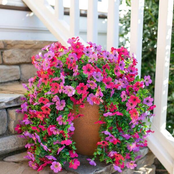 19.3 in. Purple Pink Outdoor Artificial Daisy Flower 2-Pieces