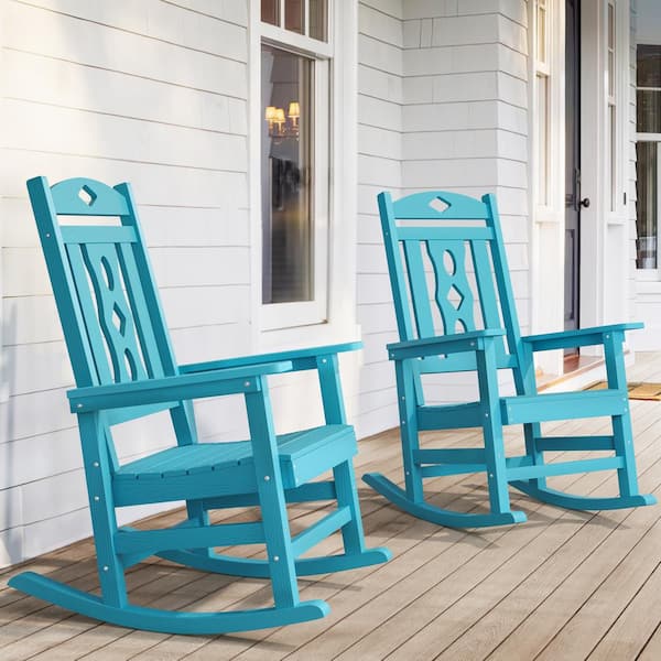 LUE BONA Oreo Blue Recycled Plastic PolyWood Weather-Resistant Adirondack Porch Rocker Patio Outdoor Rocking Chair (2pack)