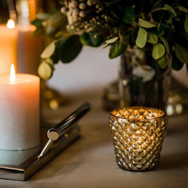 White Earl Grey Scented Soy Wax Candle, Silver Glass Texture