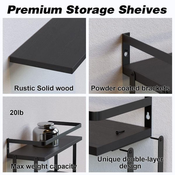 Large-capacity Storage Rack, Double-layer Bathroom Shelf, Wall-mounted  Storage, Black Walnut Shelving 