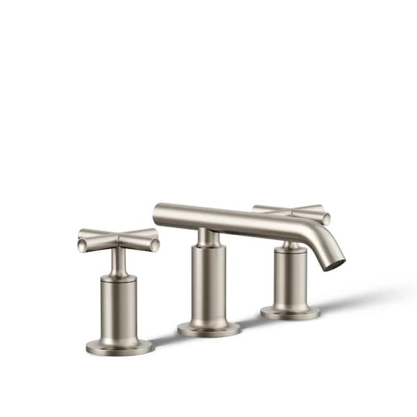 KOHLER Purist 8 in. Widespread 2-Handle Low-Arc Bathroom Faucet in Vibrant Brushed Nickel with Low Cross Handles
