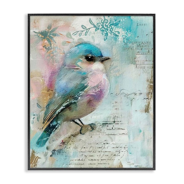Vintage Soft Pastel Bird by RileyB Black Framed Animal Giclee Art Print 14 in. x 11 in.