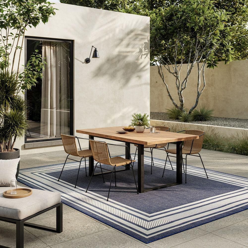 Nourison Horizon Indoor/Outdoor Navy 9 ft. x 12 ft. Bordered ...