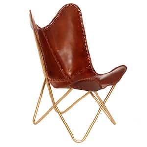 Monroe Gold with Brown Leather Butterfly Chair