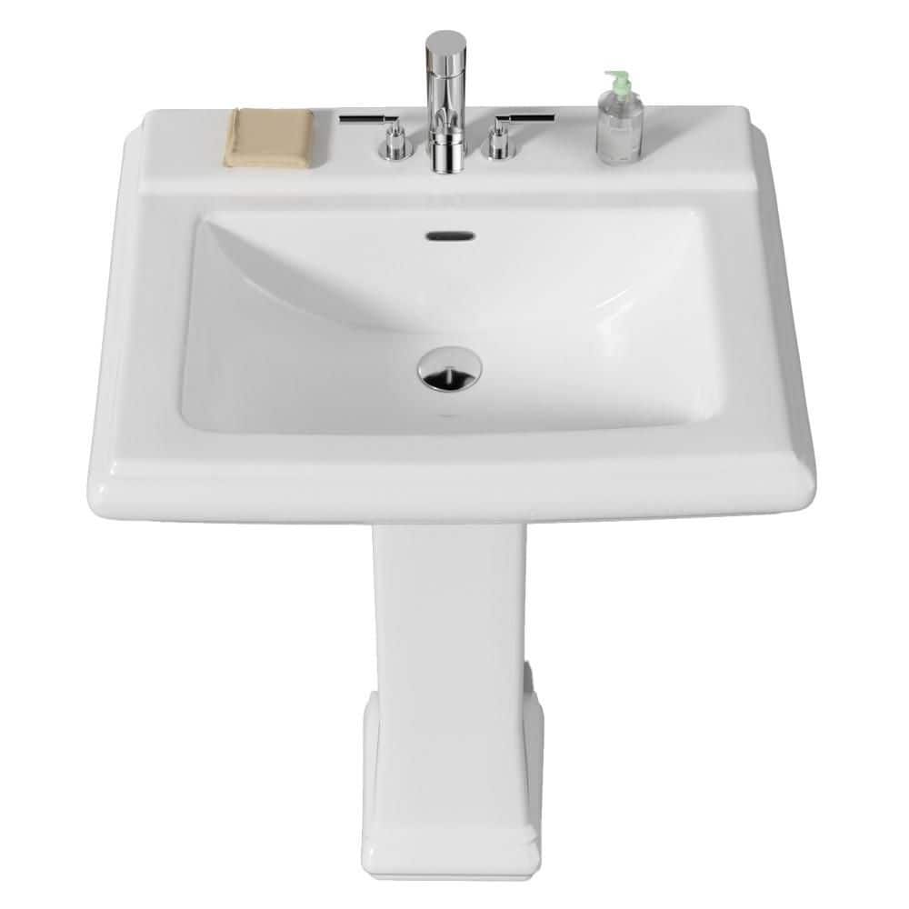 WetBase 26 in. W Rectangular Pedestal Sink in White Ceramic