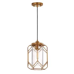 Imperium Modern 1-Light Gold Finish Geometric Cage Wire Pendant Light with Seeded Bubble Glass Shade