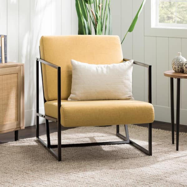 Walker Edison Furniture Company Modern Mustard Polyester Arm Chair Set of 1 with Geometric Metal Frame
