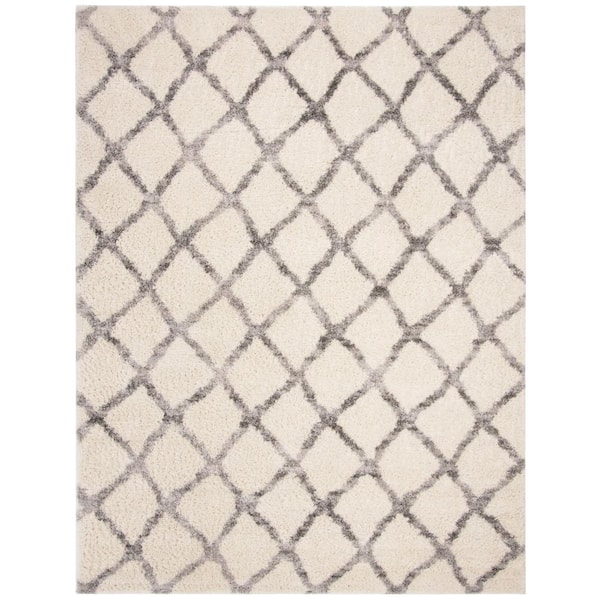SAFAVIEH Berber Shag Ivory/Gray 9 ft. x 12 ft. Geometric Area Rug