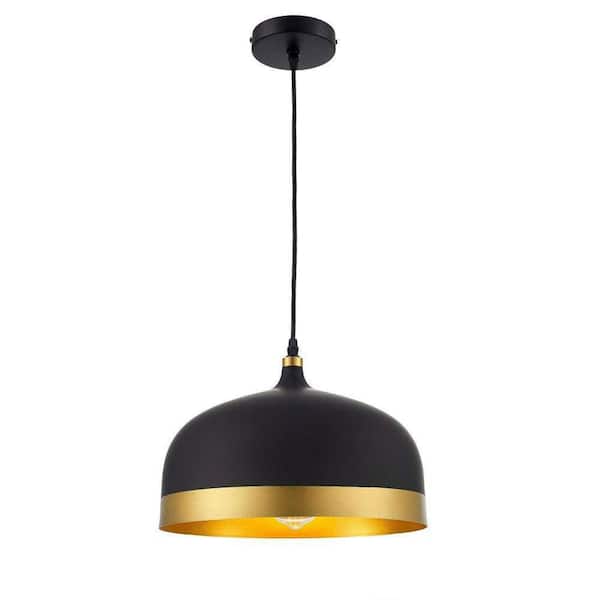 1-Light Black and Gold Magic Bean Pendant Light with Glass Shade
