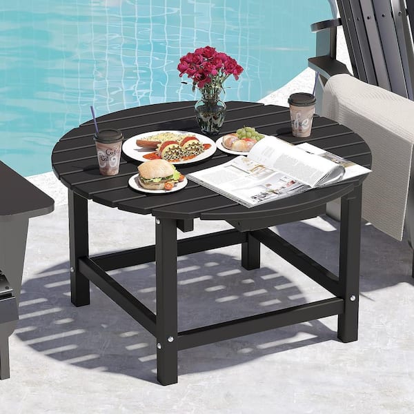 FUFU&GAGA Outdoor Black Coffee Table, 32 in. Round HDPE