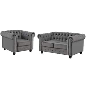 Velvet Couches for Living Room Sets Chair and Loveseat 2 Pieces Top in Gray