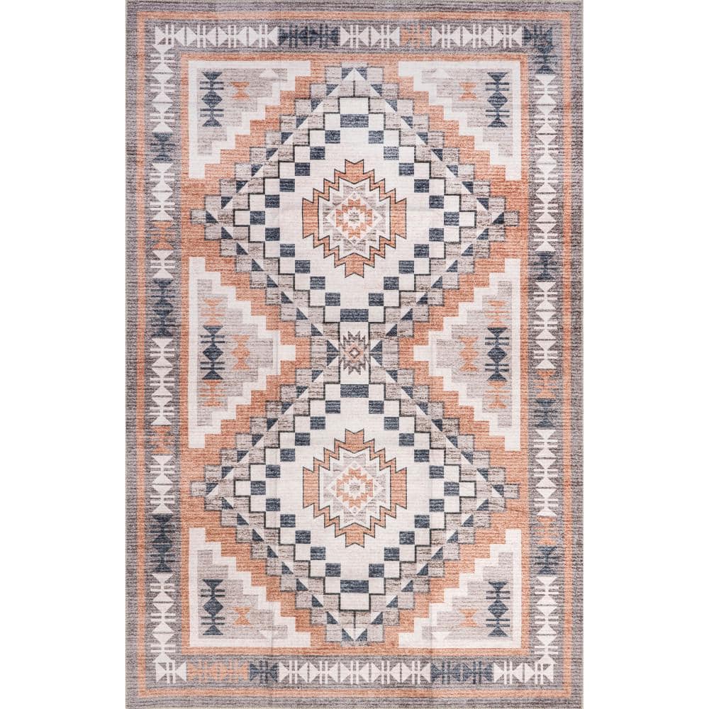 Leighton Light Orange Southwestern Washable Synthetic Area Rug