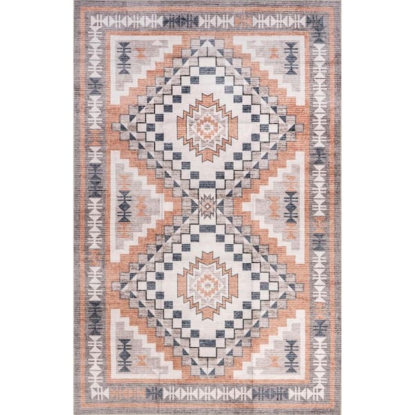 nuLOOM Leighton Machine Washable Light Orange Doormat 3 ft. x 5 ft. Southwestern Area Rug