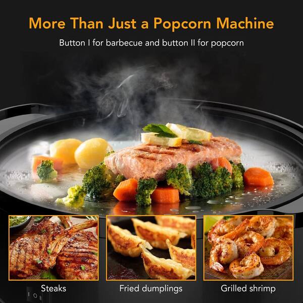 Popcorn Machine, 6-Quart Popcorn Popper maker, Nonstick Plate, Electric  Stirring with Quick-Heat Technology, Cool Touch Handles (Black)