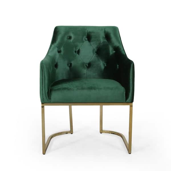 Noble House McDonough Emerald Velvet Tufted Side Chair