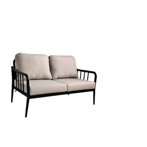 Unbranded 3-Piece Aluminum Patio Conversation Set, Pneumatic Adjustable Backrest for Effortless Reclining, with Beige Cushions