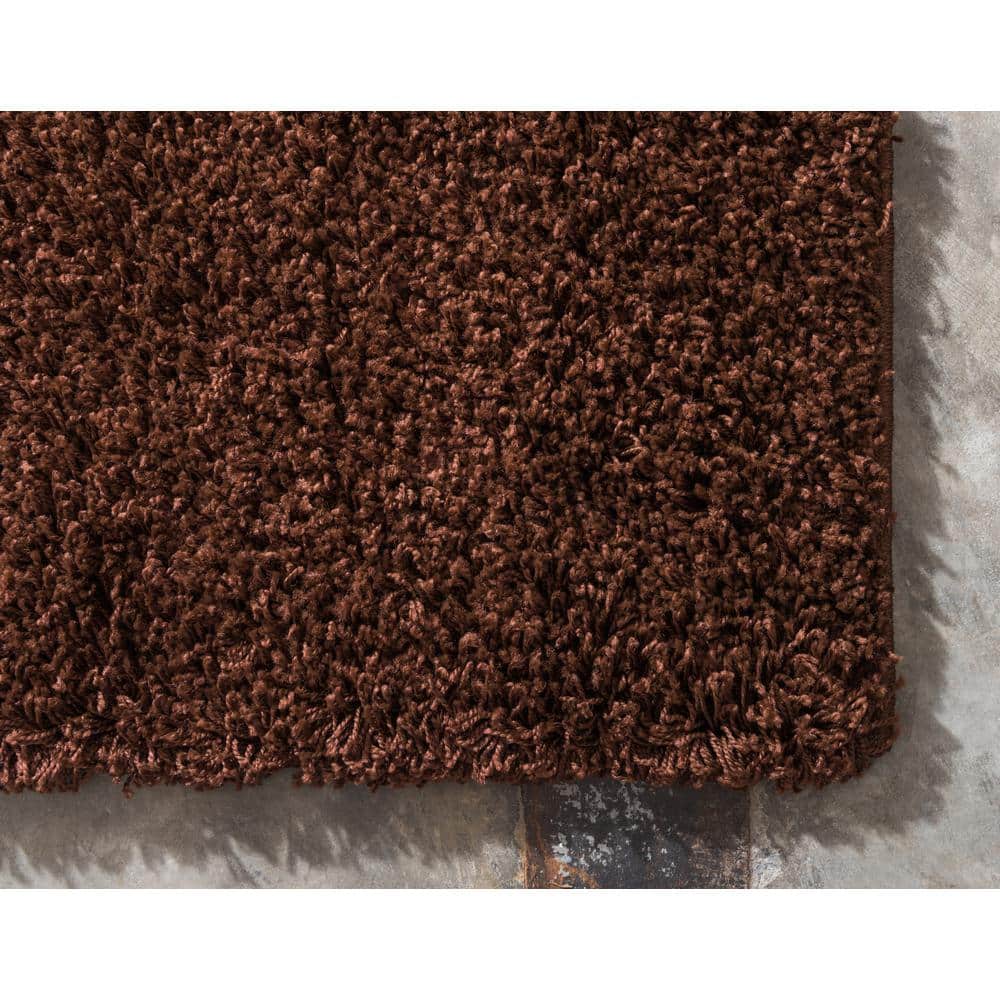 8' x 10' Brown Rectangular Solid Shag Synthetic Rug