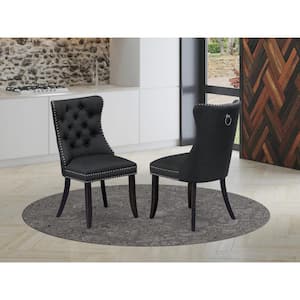 Sand Blasted Black, Parson Dining Room Chairs-Dark Gray Faux Leather Upholstered Chairs (Set of 2)