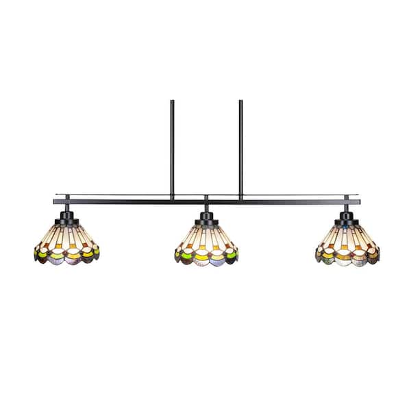 Unbranded Monroe 3-Light, Matte Black Billiard Light, Any room with 7 in. Cyprus Art Glass Shades no bulbs included