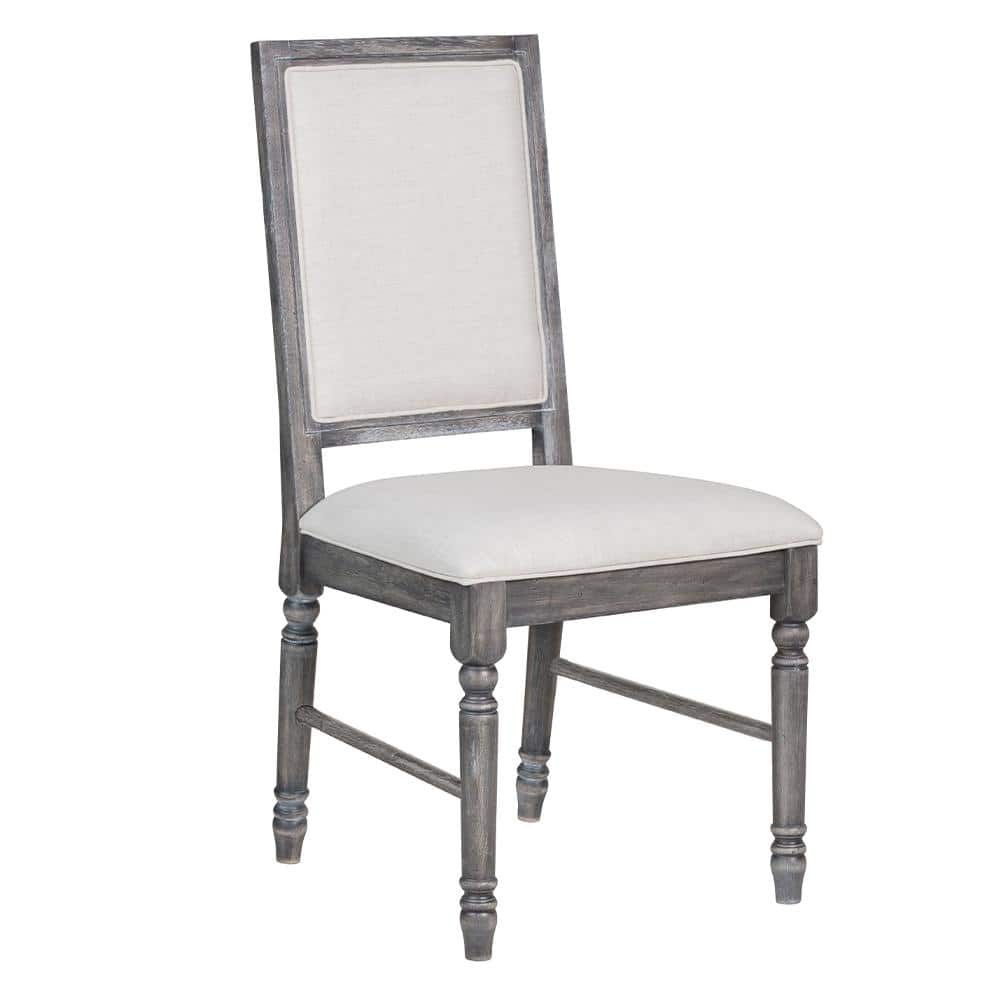 Elegant Gray Linen High-Back Wood Side Chair with Turned Legs