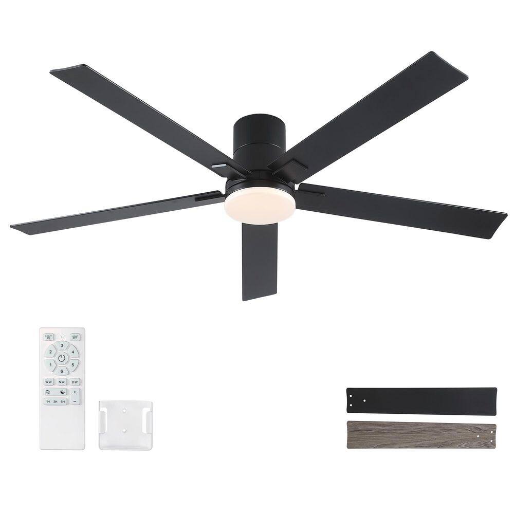 Stylish 60 in. Indoor Black Flush Mount Ceiling Fan with Integrated LED, Remote Control and 5-Reversible Blades price history on PriceWatchPro