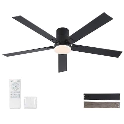 Stylish 60 in. Indoor Black Flush Mount Ceiling Fan with Integrated LED, Remote Control and 5-Reversible Blades Ceiling Fans