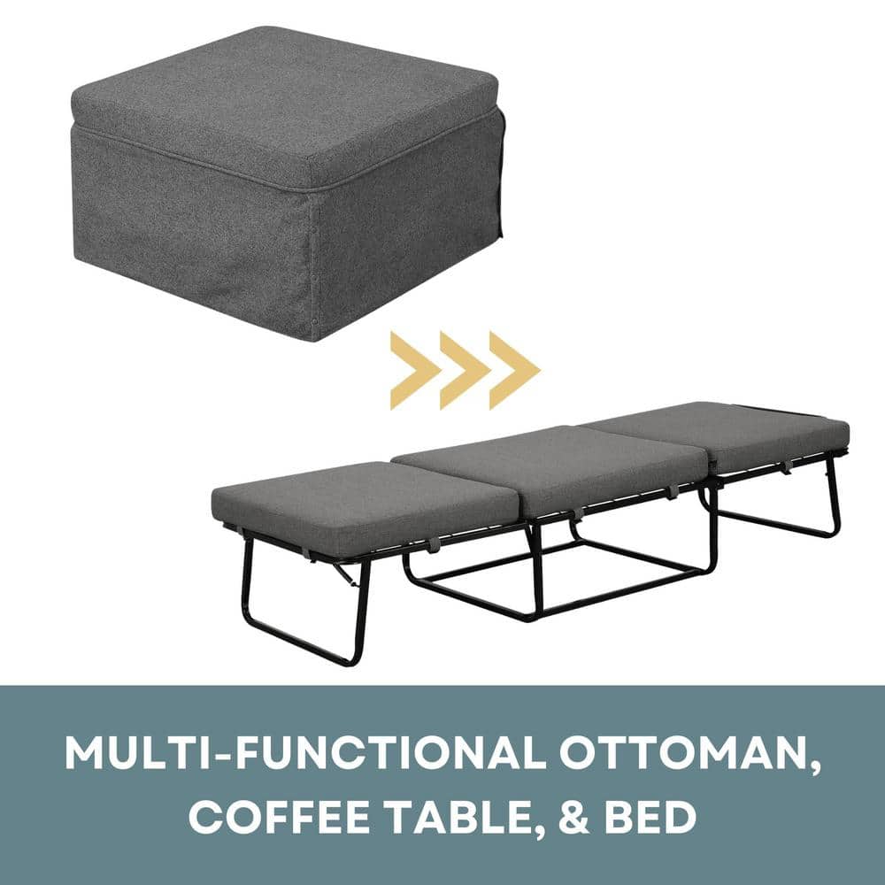 Gray Steel Folding Bed Ottoman with Storage